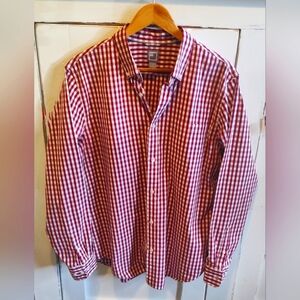 JCP Men's Red And White Gingham Plaid Check Button Down | Long Sleeve | Large